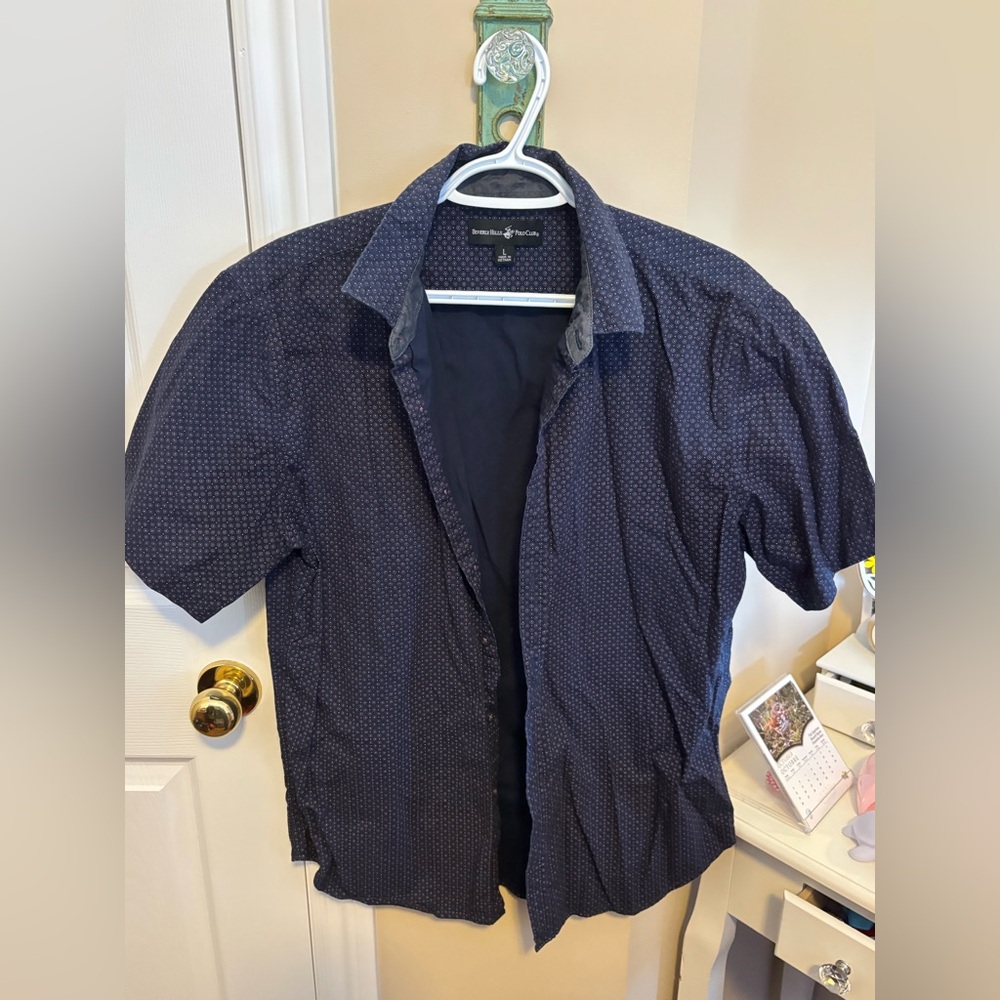 Beverly Hills Polo Club Navy Patterned Shirt